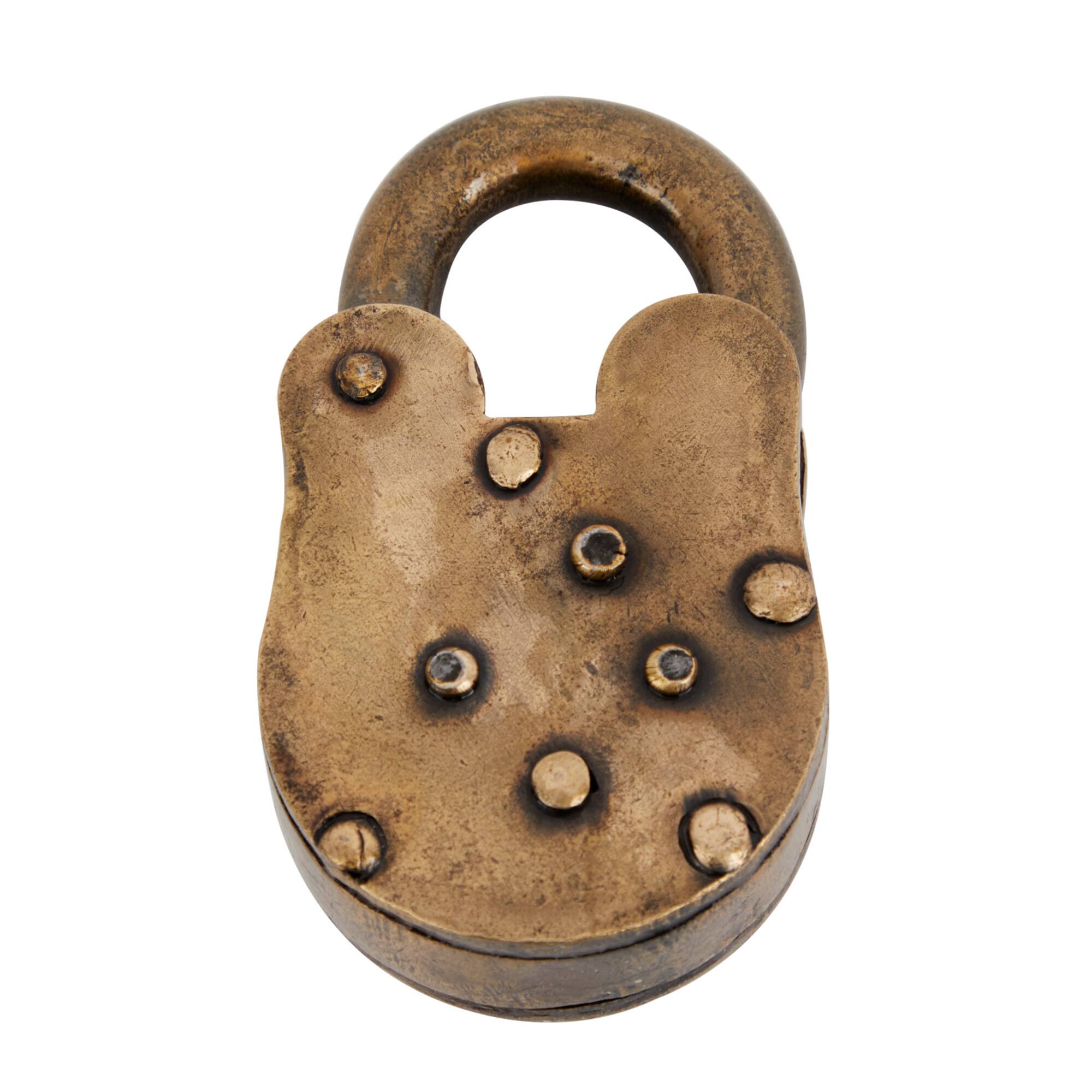 Brass Iron Eclectic Lock And Key, 3" x 4"